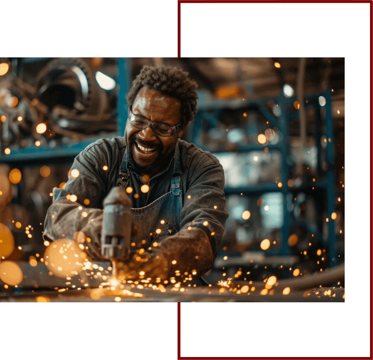 Man working with sparks in workshop.